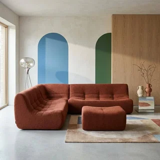 Modular corner sofa 7-seater boucle textured fabric with footrest Sokol
