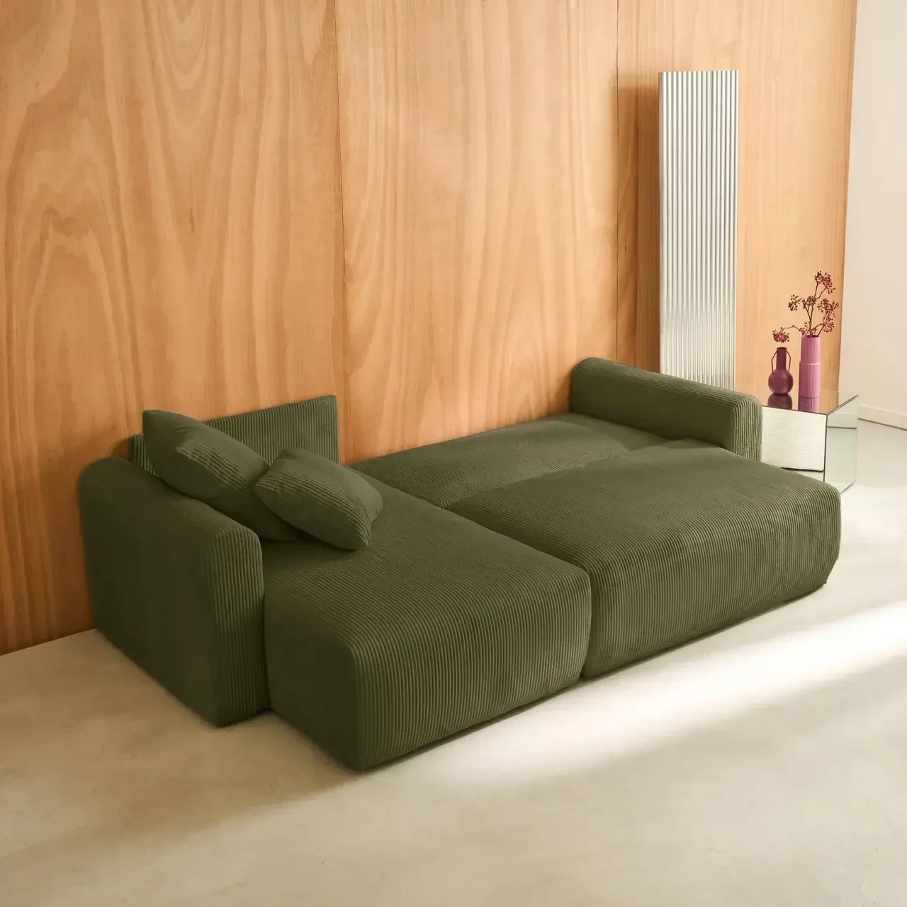 Canapé d'angle modulable convertible velours côtelé 3 places méridienne réversible Almo