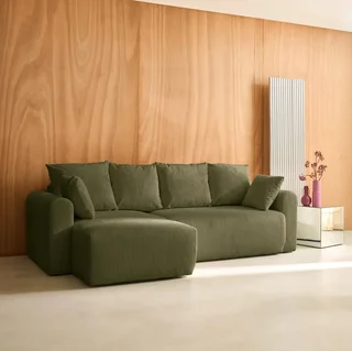 Canapé d'angle modulable convertible velours côtelé 3 places méridienne réversible Almo