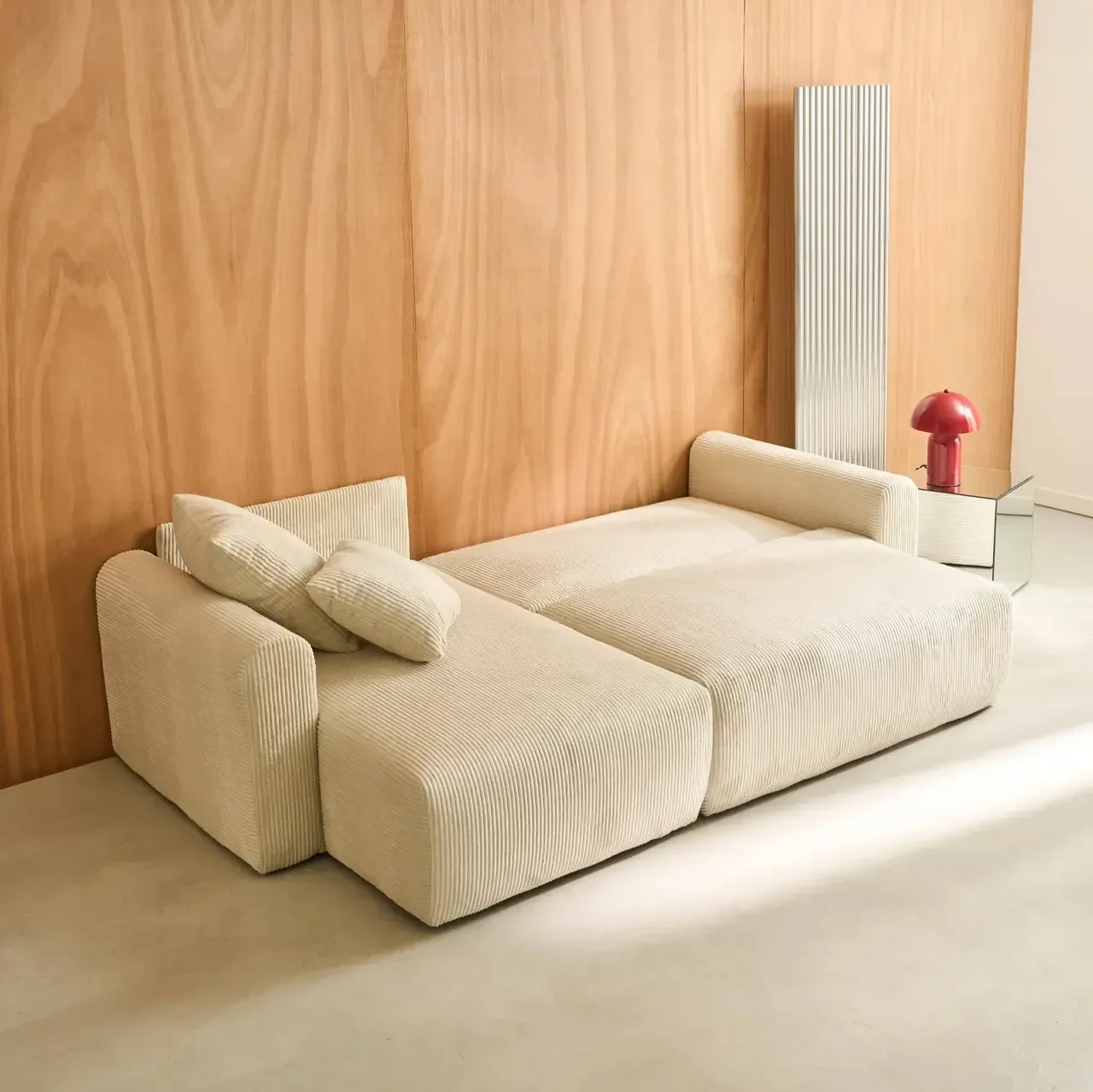 Canapé d'angle modulable convertible velours côtelé 3 places méridienne réversible