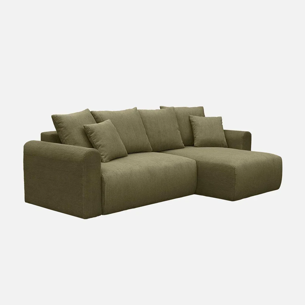 Canapé d'angle modulable convertible velours côtelé 3 places méridienne réversible Almo
