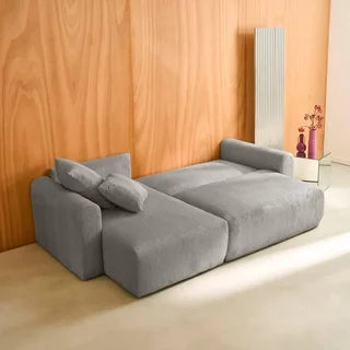 Canapé d'angle modulable convertible velours côtelé 3 places méridienne réversible Almo