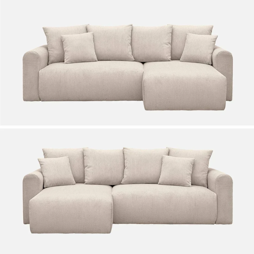 Canapé d'angle modulable convertible velours côtelé 3 places méridienne réversible