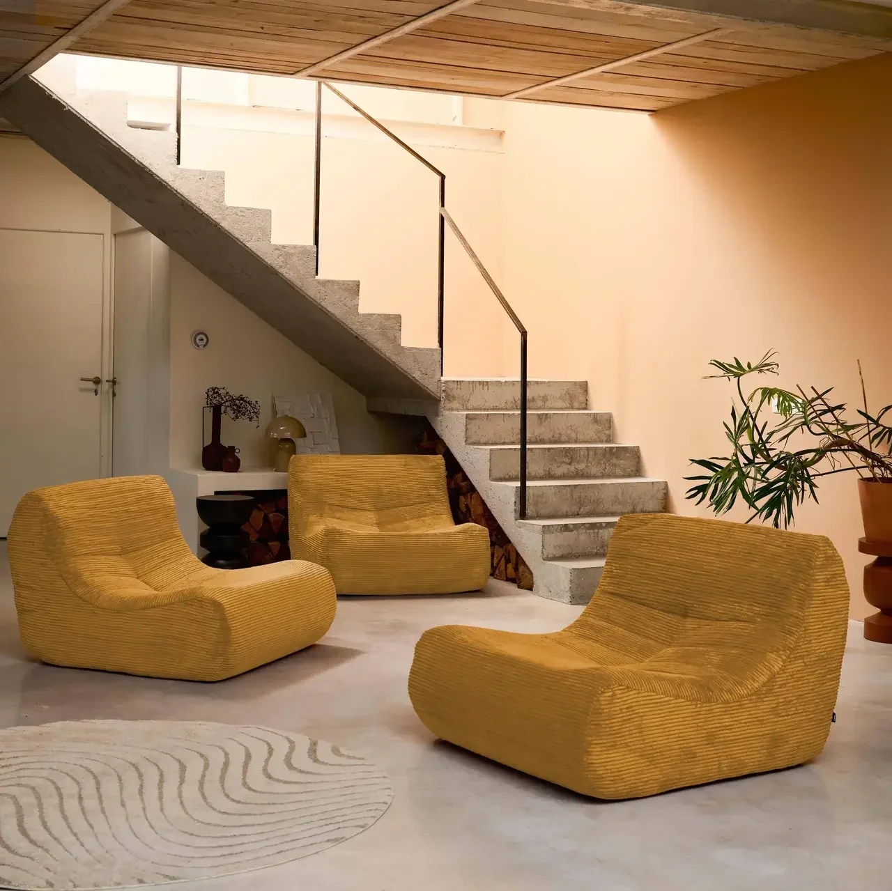 Canapé chauffeuse 3 places velours côtelé Sokol confort moelleux
