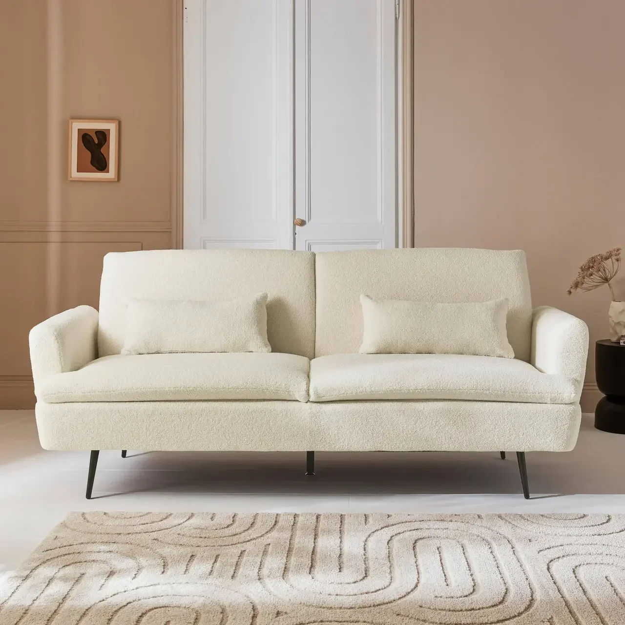 Canapé convertible 2-3 places tissu bouclette John style scandinave