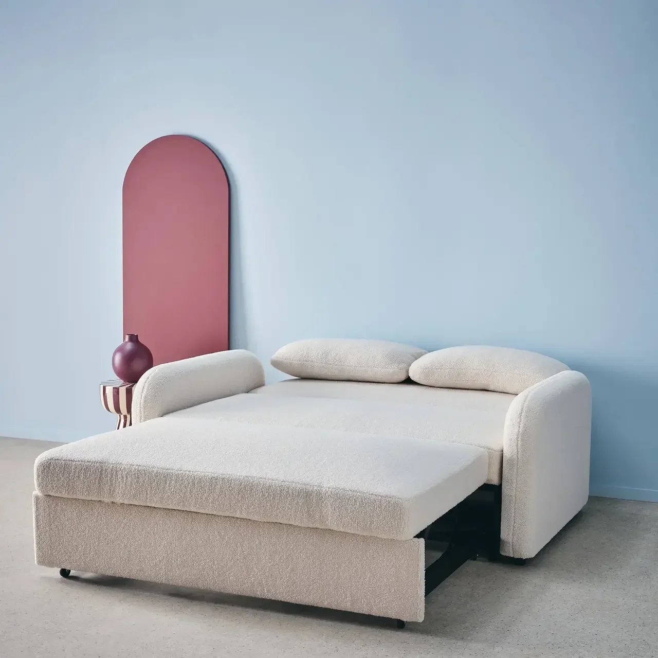 2-Sitzer Schlafsofa Lino Creme Bouclé - Gemütliches zeitgenössisches Wohnzimmer