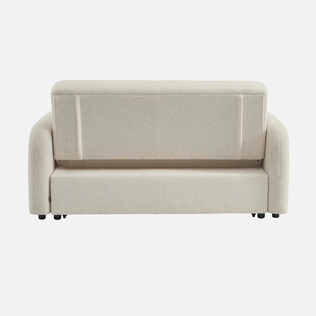 2-Sitzer Schlafsofa Lino Creme Bouclé - Gemütliches zeitgenössisches Wohnzimmer