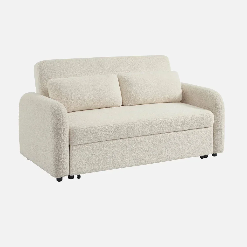 2-Sitzer Schlafsofa Lino Creme Bouclé - Gemütliches zeitgenössisches Wohnzimmer