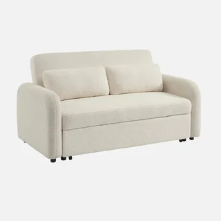 2-Seater Cream Bouclé Convertible Sofa Lino - Contemporary Cosy Living Room