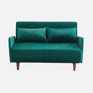 2-Sitzer Schlafsofa Samt Grün Panam mit Holzfüßen