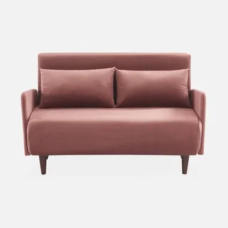 2-Sitzer Schlafsofa grüner Samt Panam Holzfüße