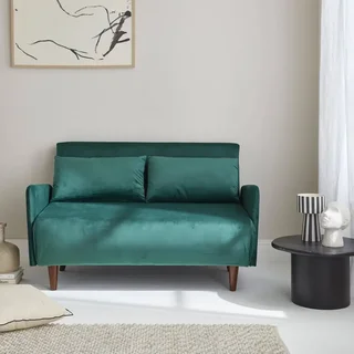 2-Sitzer Schlafsofa Samt Grün Panam mit Holzfüßen
