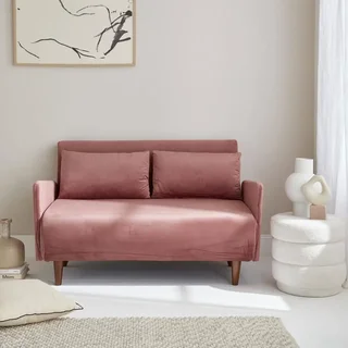 2-Sitzer Schlafsofa grüner Samt Panam Holzfüße