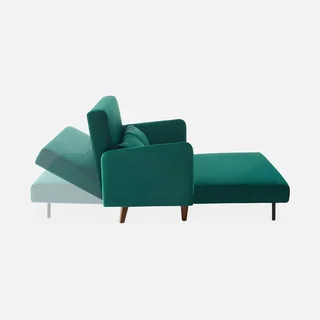 2-Sitzer Schlafsofa Samt Grün Panam mit Holzfüßen