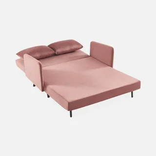2-Sitzer Schlafsofa grüner Samt Panam Holzfüße