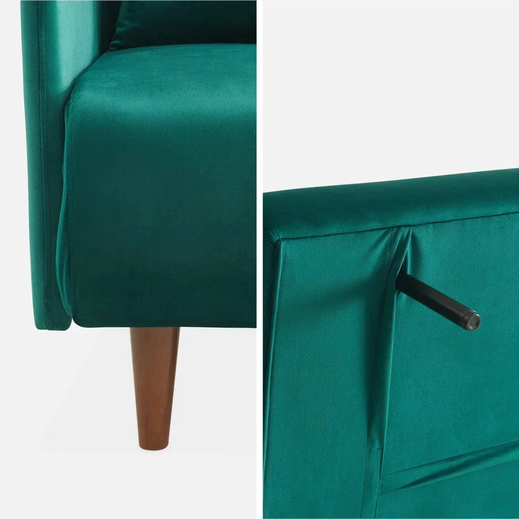 Divano Letto 2 Posti Velluto Verde Panam con Piedi in Legno