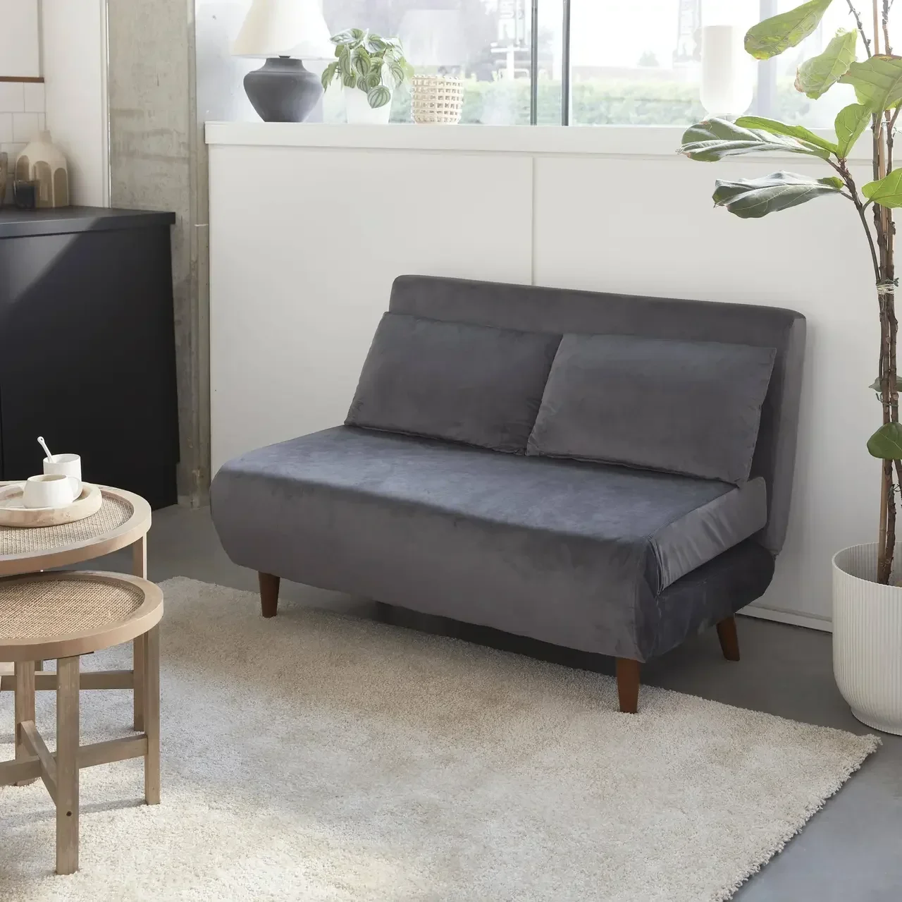 Canapé convertible 2 places velours gris scandinave Guesta