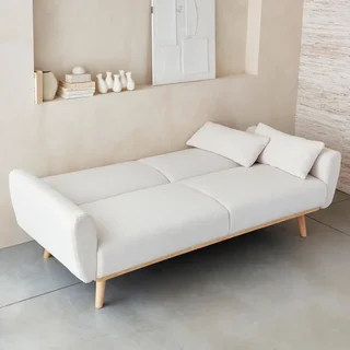 3-Sitzer Schlafsofa Oskar Eukalyptusholz Bouclé-Stoff