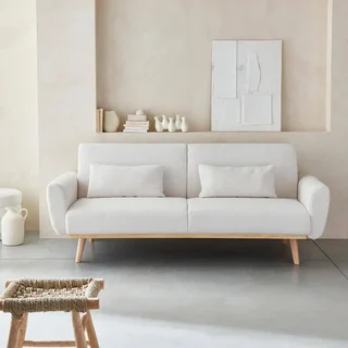 3-Sitzer Schlafsofa Oskar Eukalyptusholz Bouclé-Stoff