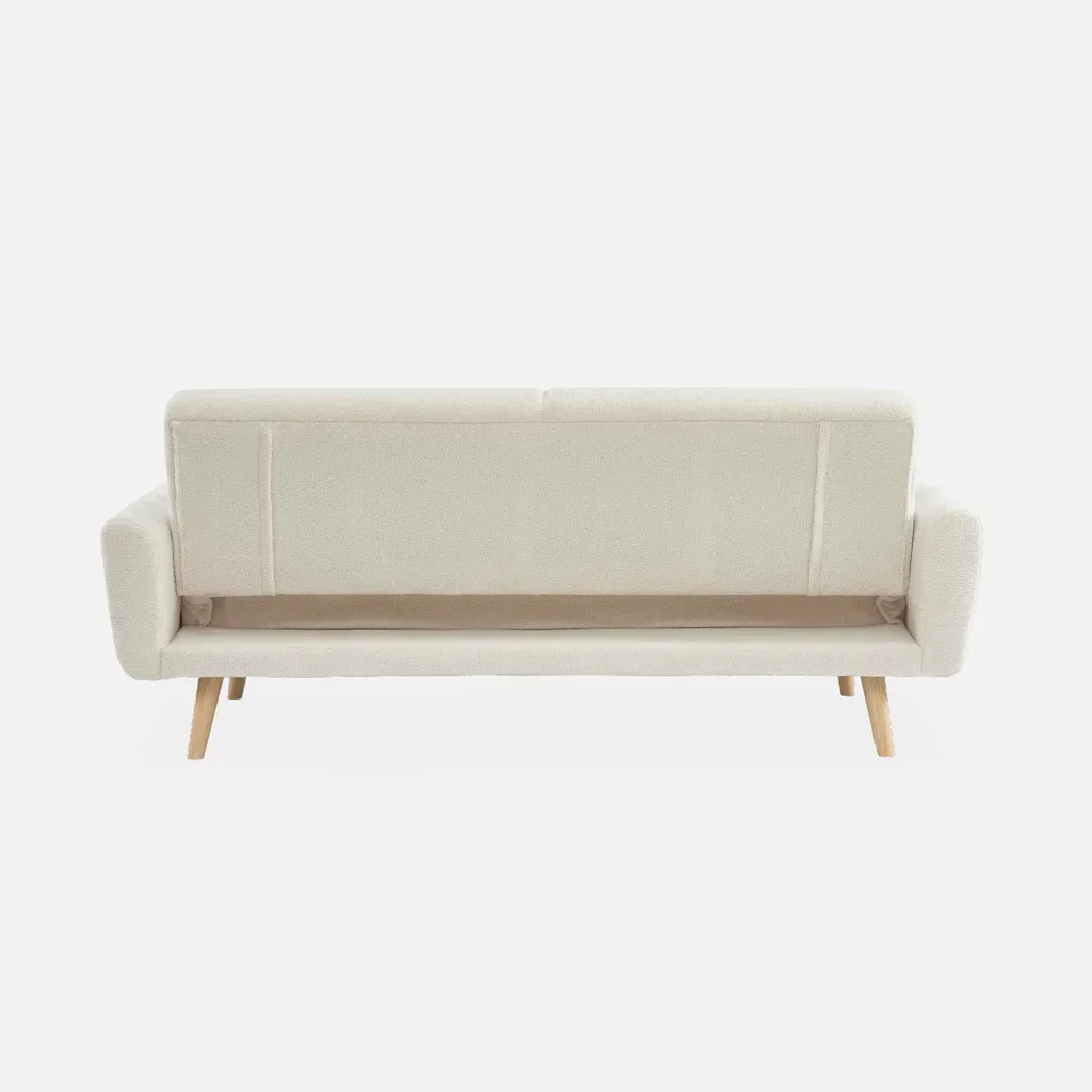 3-Sitzer Schlafsofa Oskar Eukalyptusholz Bouclé-Stoff