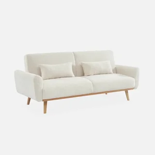 3-Sitzer Schlafsofa Oskar Eukalyptusholz Bouclé-Stoff