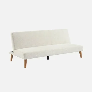 Sofá Cama 3 Plazas Bouclé Blanco Patas Madera Escandinavo Tom