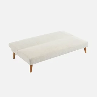 Sofá Cama 3 Plazas Bouclé Blanco Patas Madera Escandinavo Tom