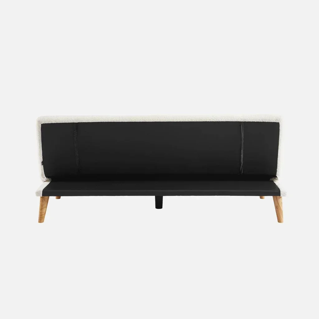 Sofá Cama 3 Plazas Bouclé Blanco Patas Madera Escandinavo Tom