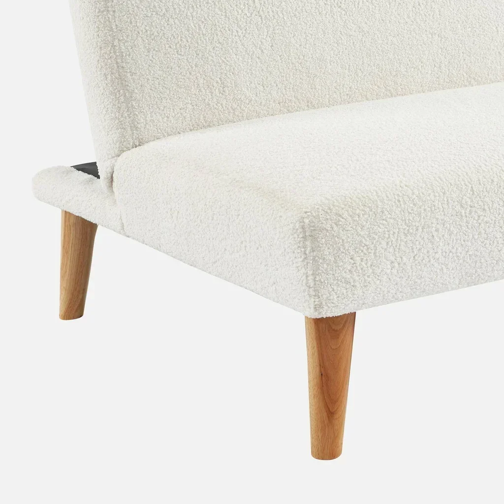 Sofá Cama 3 Plazas Bouclé Blanco Patas Madera Escandinavo Tom