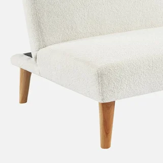 Sofá Cama 3 Plazas Bouclé Blanco Patas Madera Escandinavo Tom
