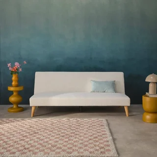 Sofá Cama 3 Plazas Bouclé Blanco Patas Madera Escandinavo Tom