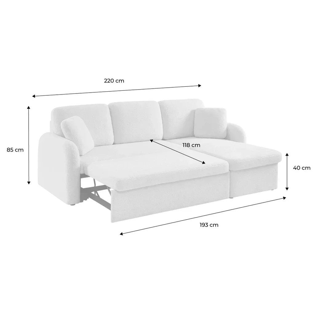 3-Seater Milano Bouclé Convertible Sofa Reversible Rounded Scandinavian Design