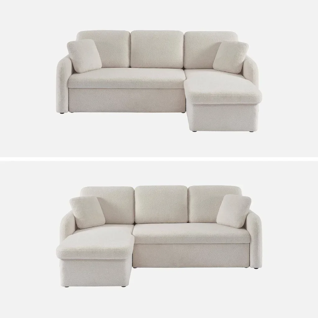 3-Seater Milano Bouclé Convertible Sofa Reversible Rounded Scandinavian Design
