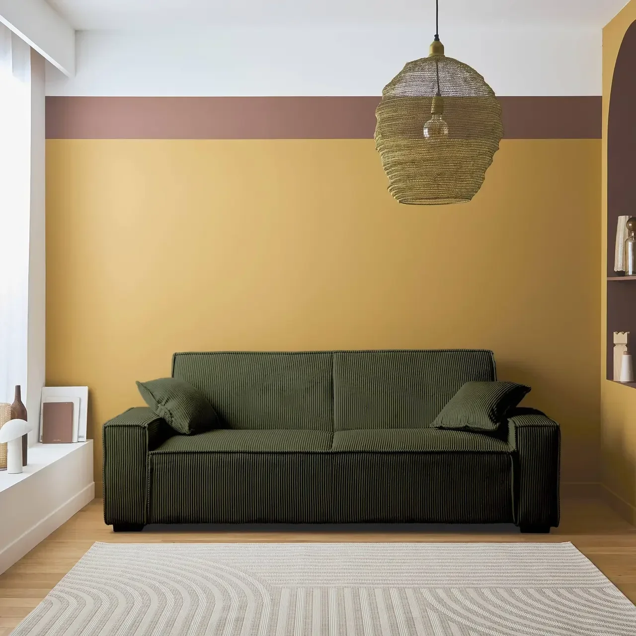 Dunkelgraues Cord-Samt 3-Sitzer Schlafsofa Feel