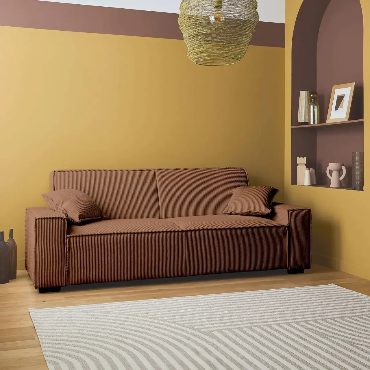 Dunkelgraues Cord-Samt 3-Sitzer Schlafsofa Feel