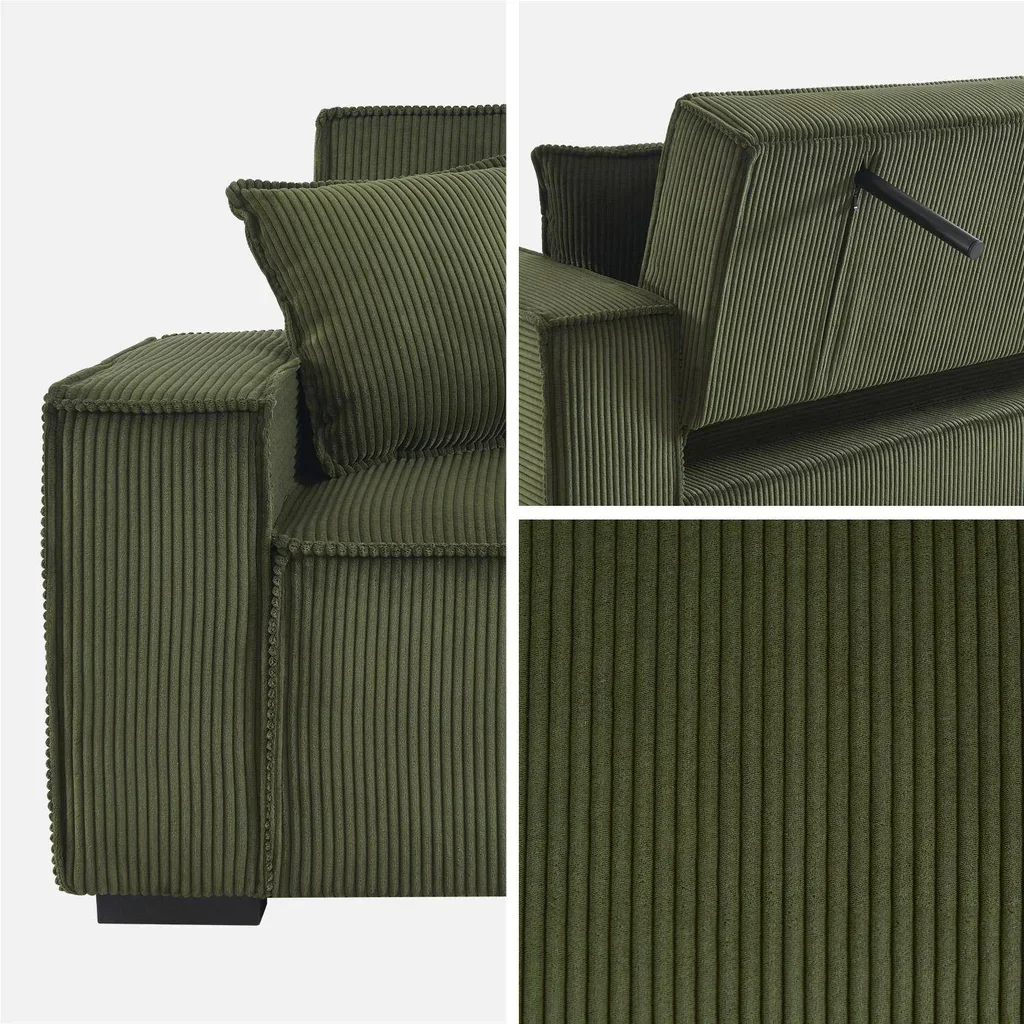 Dunkelgraues Cord-Samt 3-Sitzer Schlafsofa Feel
