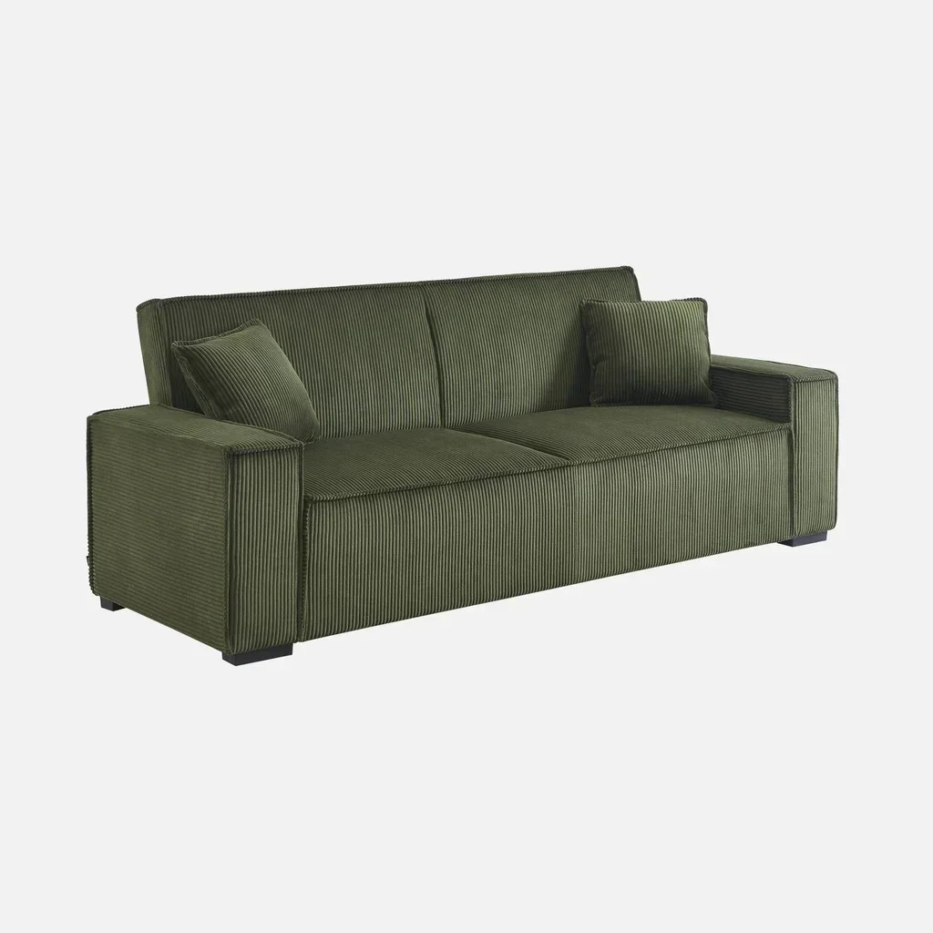 Dunkelgraues Cord-Samt 3-Sitzer Schlafsofa Feel