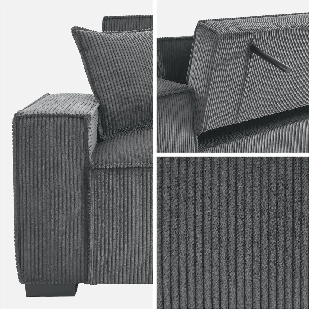 Graues Cord-Samt 3-Sitzer Schlafsofa skandinavisches Design