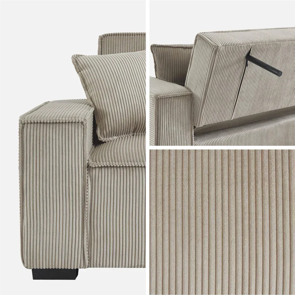 3-Sitzer Samt-Cord-Schlafsofa Feel in Grau mit verstellbarer Rückenlehne