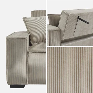 3-Sitzer Samt-Cord-Schlafsofa Feel in Grau mit verstellbarer Rückenlehne