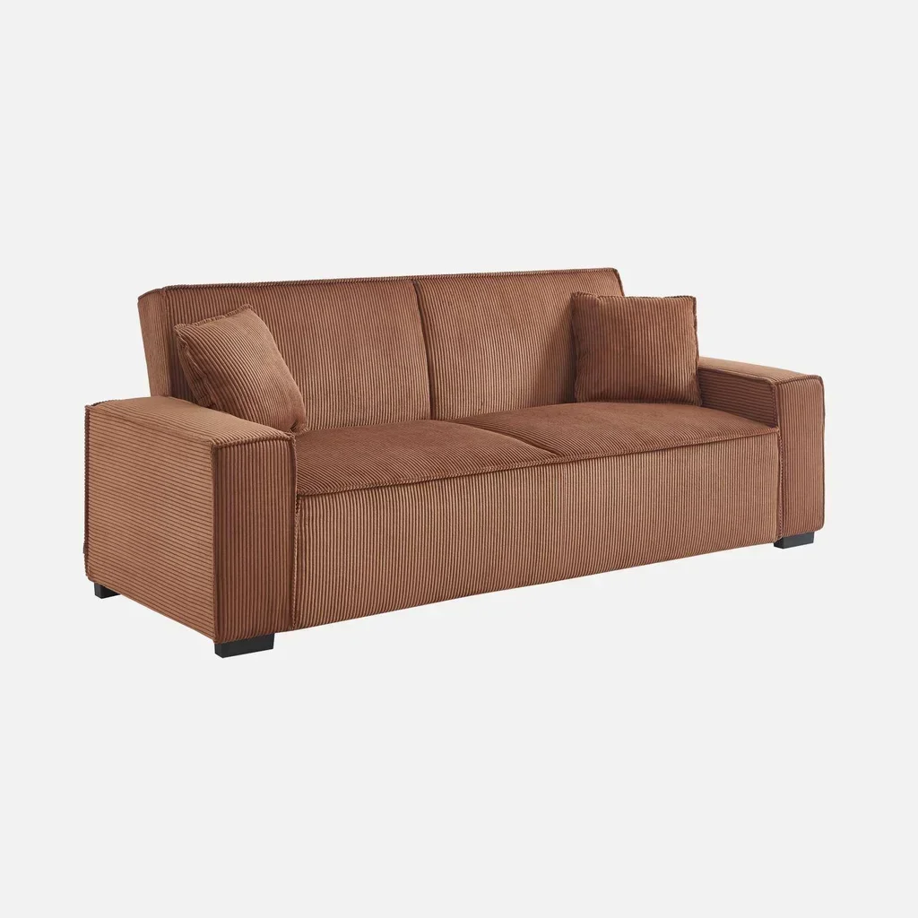 Dunkelgraues Cord-Samt 3-Sitzer Schlafsofa Feel