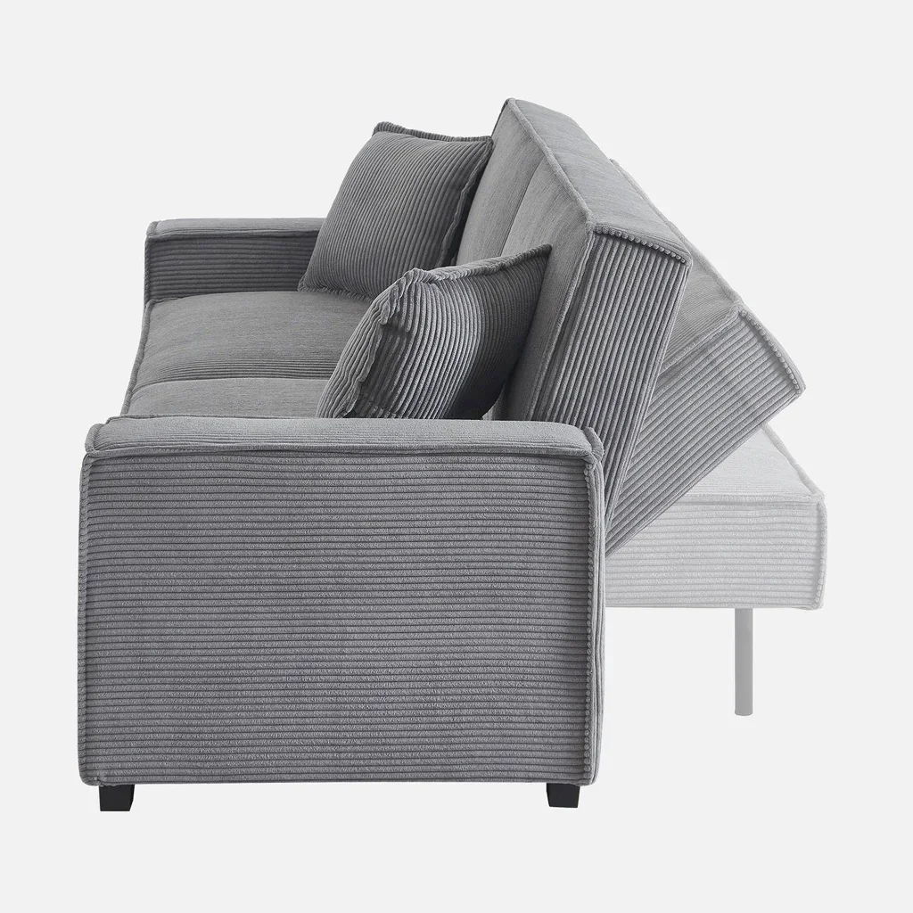 Dunkelgraues Cord-Samt 3-Sitzer Schlafsofa skandinavisches Design Feel