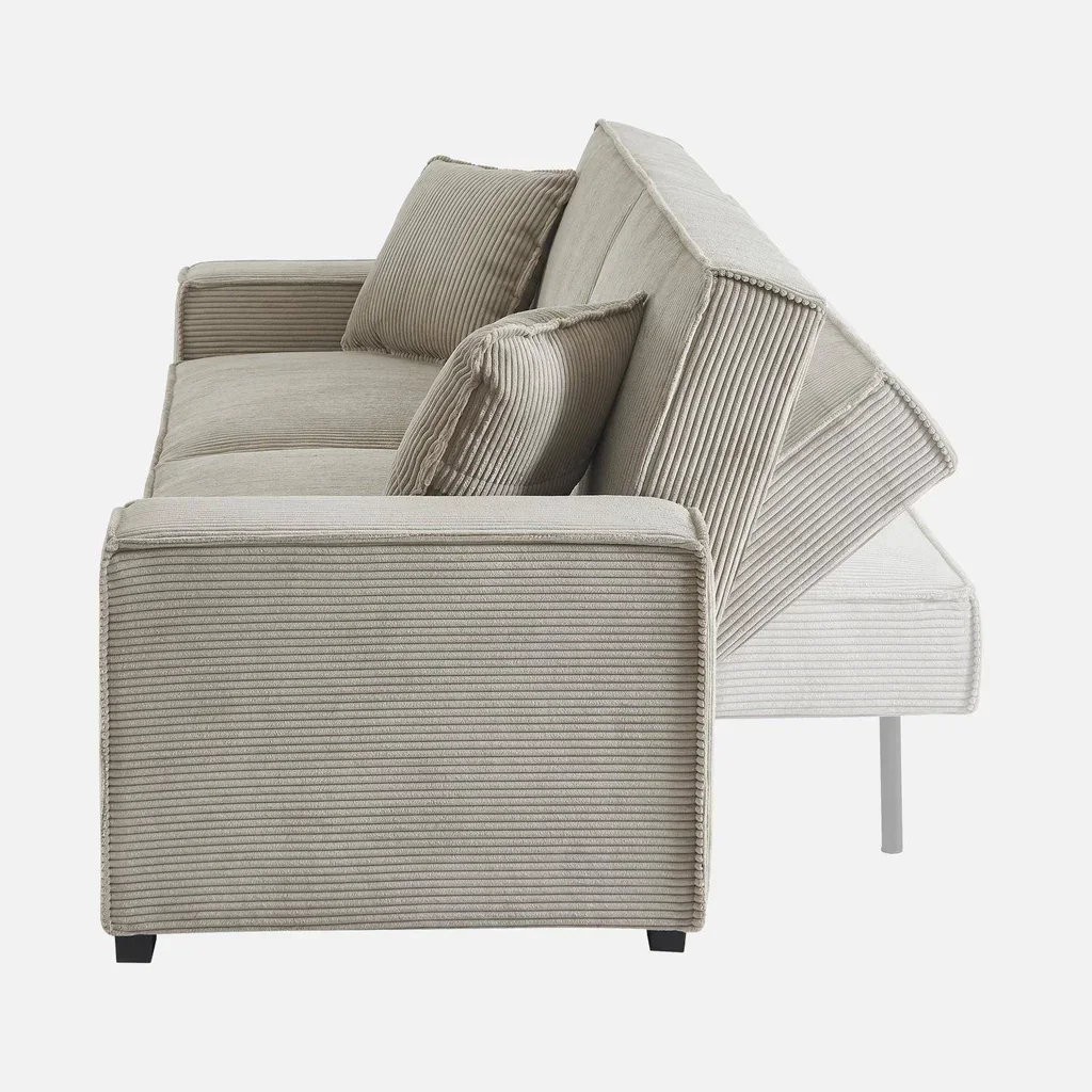 3-Sitzer Samt-Cord-Schlafsofa Feel in Grau mit verstellbarer Rückenlehne