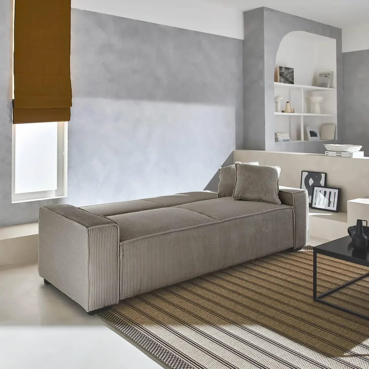 3-Sitzer Samt-Cord-Schlafsofa Feel in Grau mit verstellbarer Rückenlehne