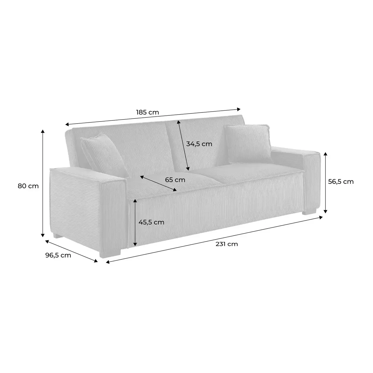 Dunkelgraues Cord-Samt 3-Sitzer Schlafsofa Feel
