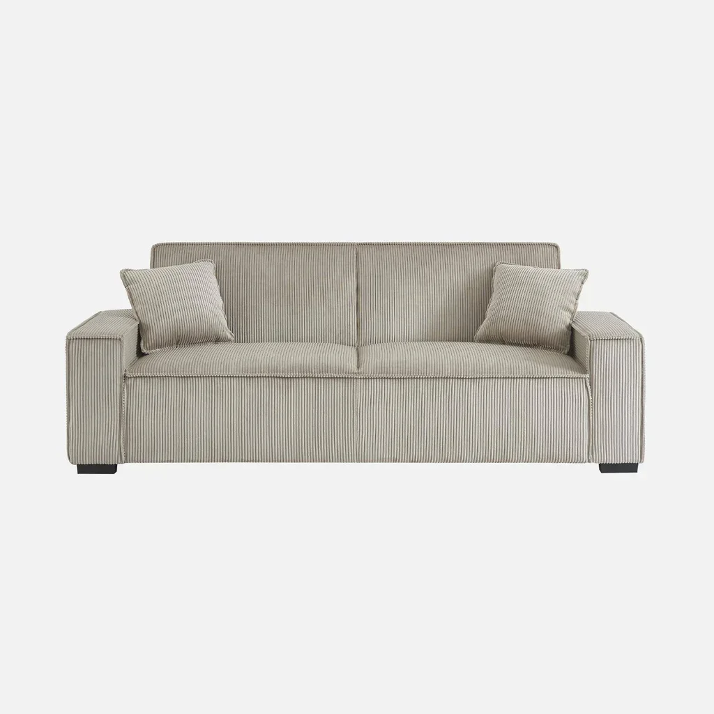 3-Sitzer Samt-Cord-Schlafsofa Feel in Grau mit verstellbarer Rückenlehne