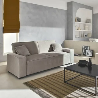 3-Sitzer Samt-Cord-Schlafsofa Feel in Grau mit verstellbarer Rückenlehne