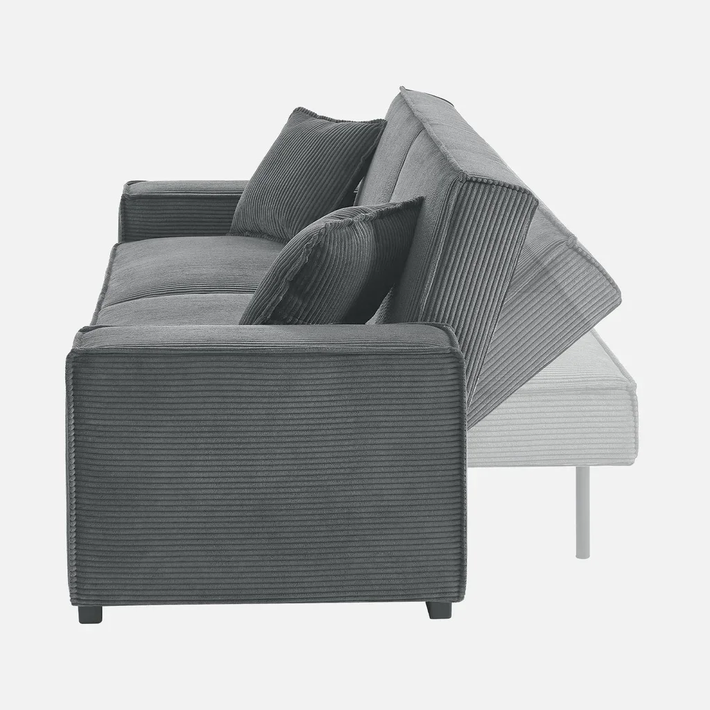 Graues Cord-Samt 3-Sitzer Schlafsofa skandinavisches Design