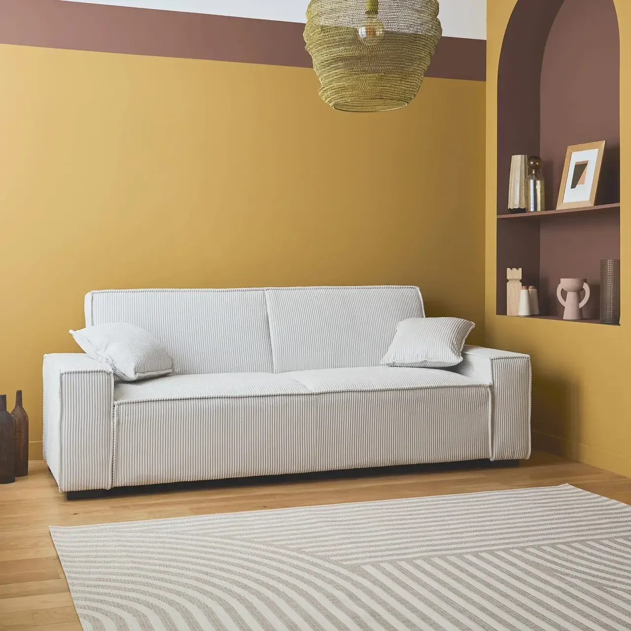 Dunkelgraues Cord-Samt 3-Sitzer Schlafsofa Feel