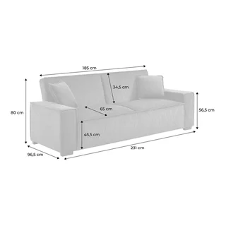 3-Sitzer Samt-Cord-Schlafsofa Feel in Grau mit verstellbarer Rückenlehne